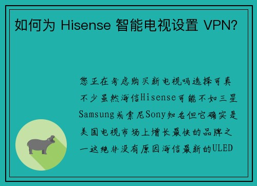 如何为 Hisense 智能电视设置 VPN？ 